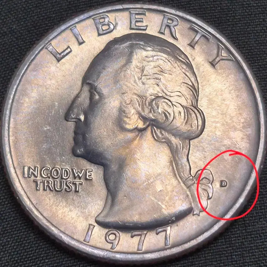 [BUNJANG] 1977 D Washington Quarter RPM Die Chip Error Uncirculated / 1977년 D워싱턴 쿼터 RPM.다이 칲 에러(완전미사용)