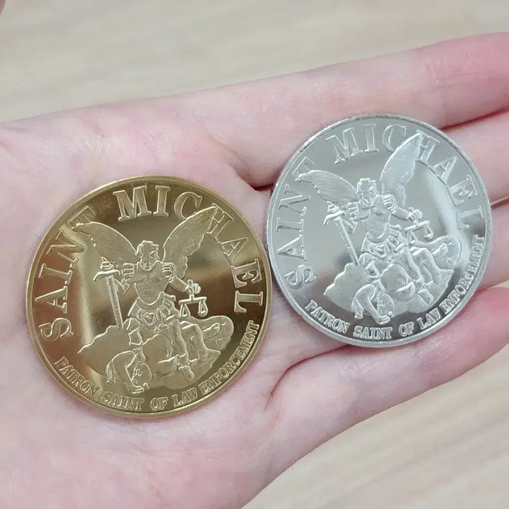 [BUNJANG] St. Michael Archangel Coin Set (Gold/Silver Tone) - Bundle of 2 / 성 미카엘 천사 코인 2개 일괄
