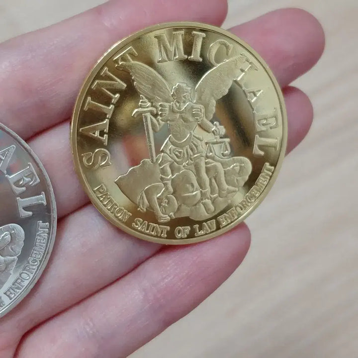 [BUNJANG] St. Michael Archangel Coin Set (Gold/Silver Tone) - Bundle of 2 / 성 미카엘 천사 코인 2개 일괄