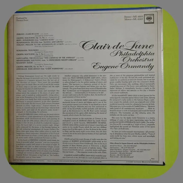[BUNJANG] Clair de Lune LP (Philadelphia Orchestra) US First Press / 클레르 드 룬 LP (필라델피아 오케스트라)NM/NM 미국초판