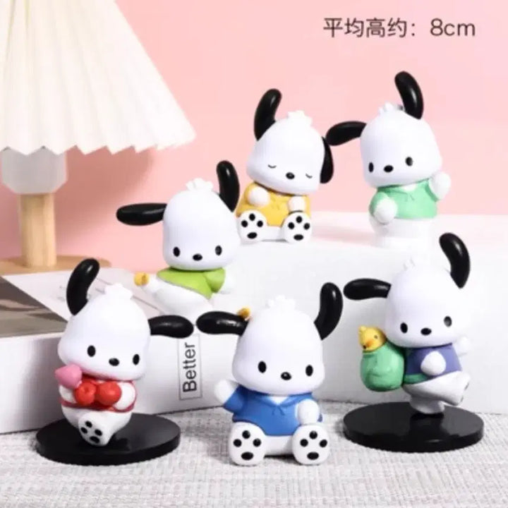 [BUNJANG] Sanrio Pochacco Unsealed 6-Piece Figure Set / 산리오 포챠코 미개봉 피규어 6종 세트로 판매합니다.