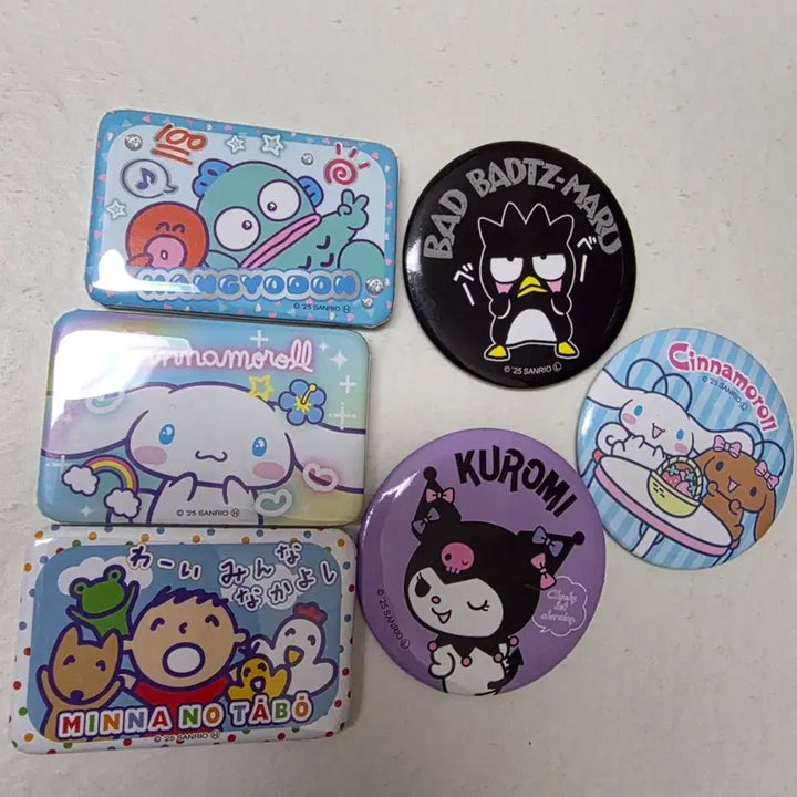 [BUNJANG] Sanrio Character Pin Set (My Melody, Kuromi, Cinnamoroll, Badtz-Maru, Minna no Tabo) / 산리오 뱃지 세트 (마이멜로디, 쿠로미, 시나모롤, 배드바츠마루, 민나노타보