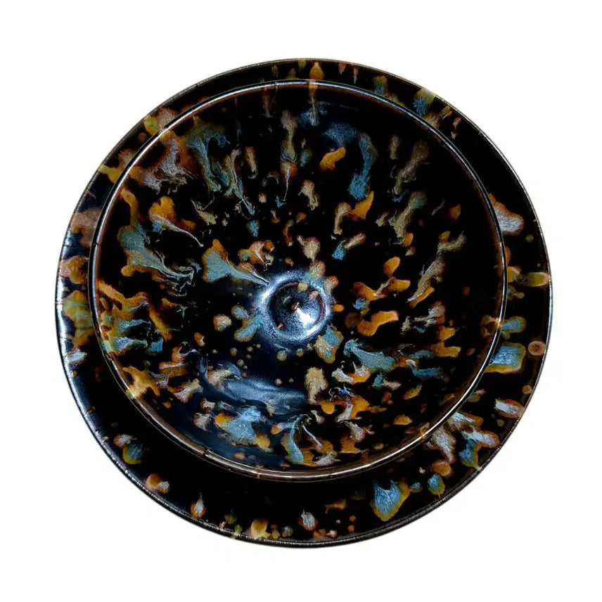 [BUNJANG] Song Dynasty Jian Ware Black Glaze "Tenmoku" Tea Bowl with Saucer / 송대 건요흑유천목잔.잔탁 다완