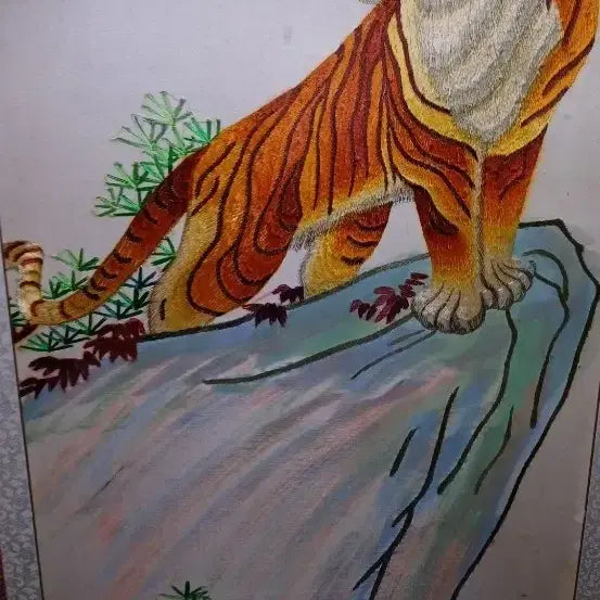 [BUNJANG] Vintage Tiger Embroidery Panel / 빈티지골동품섬세한호랑이 자수크기50-90 를병풍에서커팅해택배보내드림