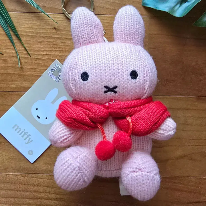 [BUNJANG] Pink Miffy Knit Cape Plush Keychain Holder / (새상품) 핑크 미피 니트 망토 인형 키링 키홀더