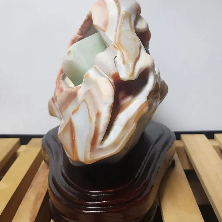 [BUNJANG] Green Chalcedony Agate Geode Slice / 녹색심을 지닌 마노석(아게이트) 지오드 원석 수석