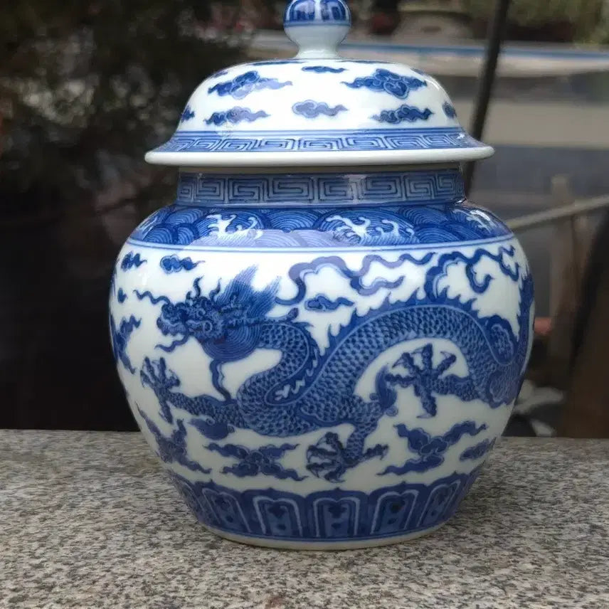 [BUNJANG] Blue and White Porcelain Tea Caddy with Dragon Motif / 중국도자기 청화 운용문 차호