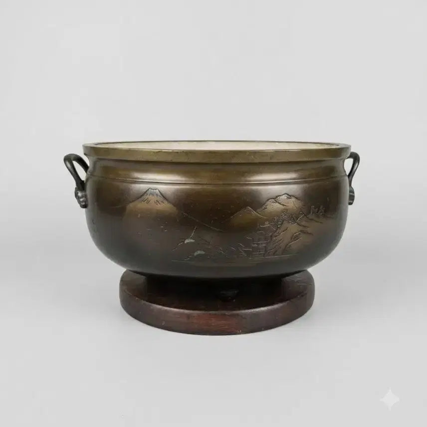[BUNJANG] Antique Korean Bronze Celadon Silver Inlaid Landscape Teapot 100+ Years Old / 골동품 100년 이상 동제 은상감 산수문 다도 대화로