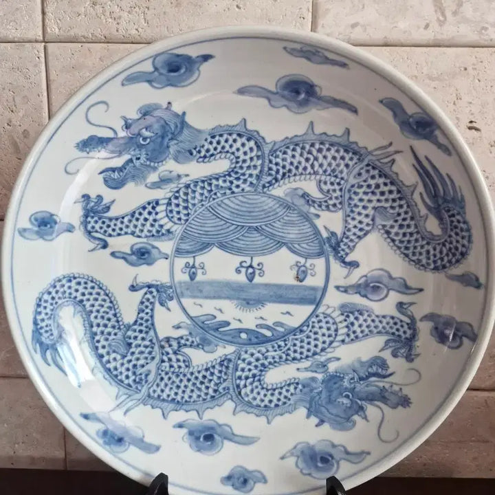 [BUNJANG] Gojak Wi Gwangjo Celadon Blue-Dragon Motif Plate / 고작 위광조 청화 용충 용문양 접시