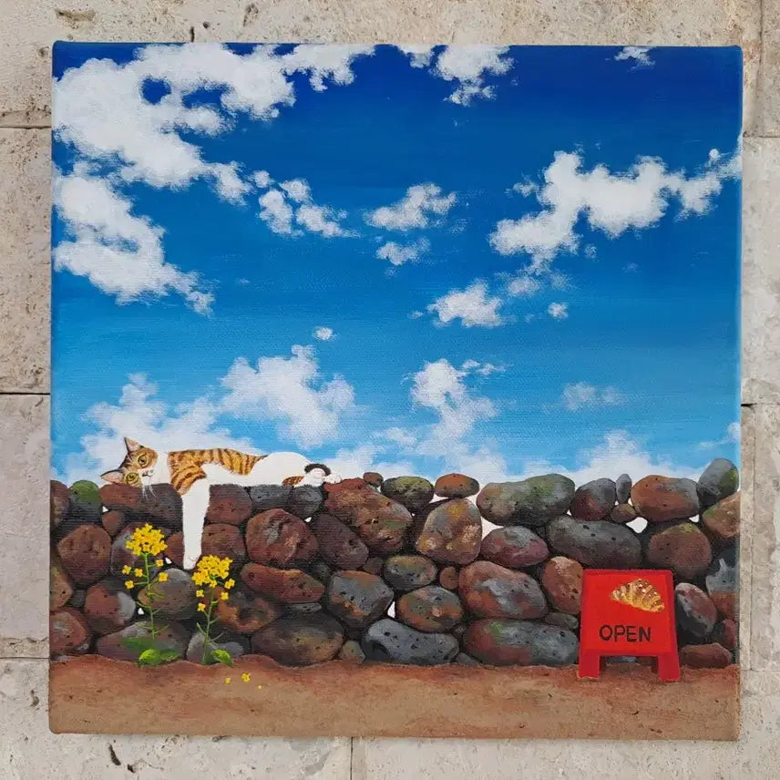 [BUNJANG] Jeju Stone Wall Cat Acrylic Painting Frame / 제주 돌담 고양이 아크릴 그림액자입니다