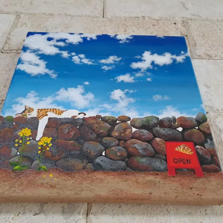 [BUNJANG] Jeju Stone Wall Cat Acrylic Painting Frame / 제주 돌담 고양이 아크릴 그림액자입니다