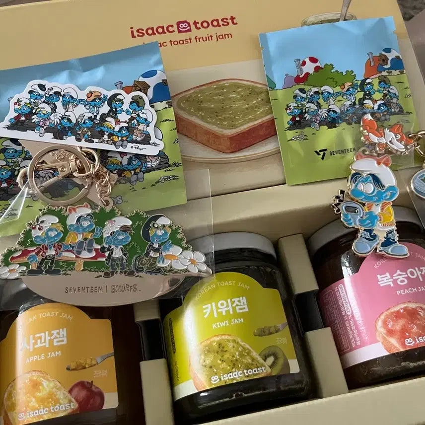[BUNJANG] SEVENTEEN Smurf Collaboration Jam Set with Hip Hop Team &amp; Wonwoo Keyrings / 이삭토스트 잼세트 세븐틴 스머프키링