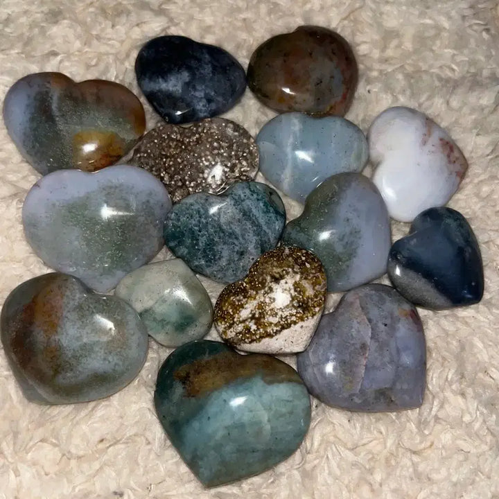 [BUNJANG] Natural Ocean Jasper Heart Carving Stone / (팜스톤 덤) 천연원석 오션 재스퍼 하트 카빙 세트 원석 돌 오션 스톤
