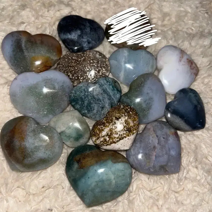 [BUNJANG] Natural Ocean Jasper Heart Carving Stone / (팜스톤 덤) 천연원석 오션 재스퍼 하트 카빙 세트 원석 돌 오션 스톤