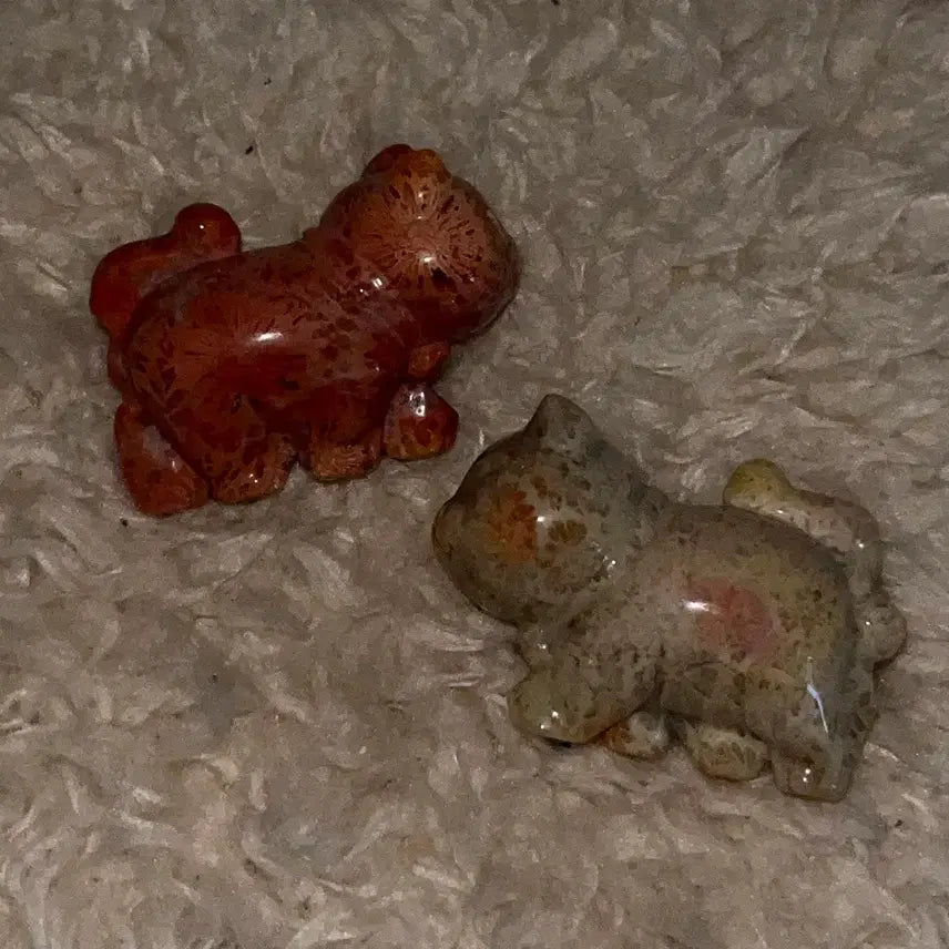 [BUNJANG] Natural Coral Jasper Cat Carving Stone / 천연원석 산호옥 고양이 카빙 원석 돌 산호 재스퍼