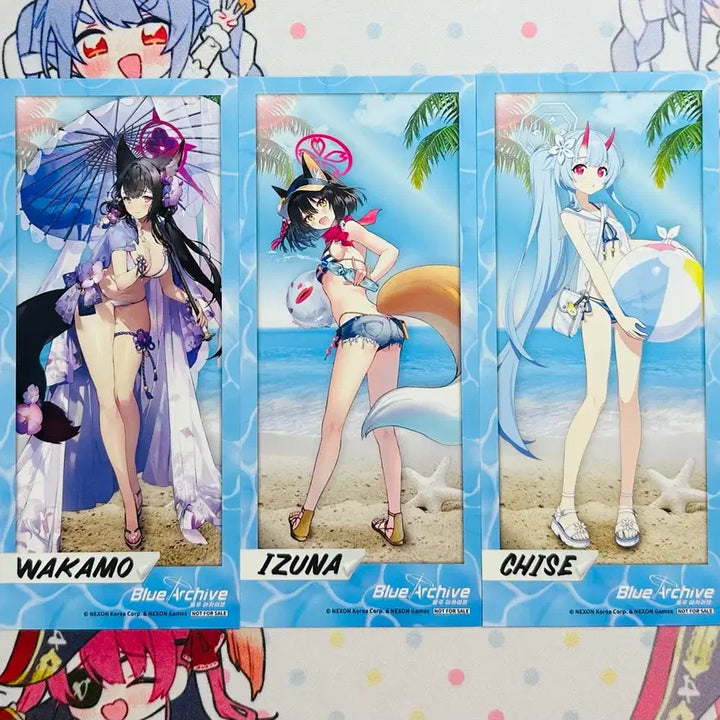[BUNJANG] Blue Archive Wakamo, Izuna, Chise Summer Illustration Bundle Set Photocards / 블루아카이브 특전 와카모/이즈나/치세 포토카드 일괄세트