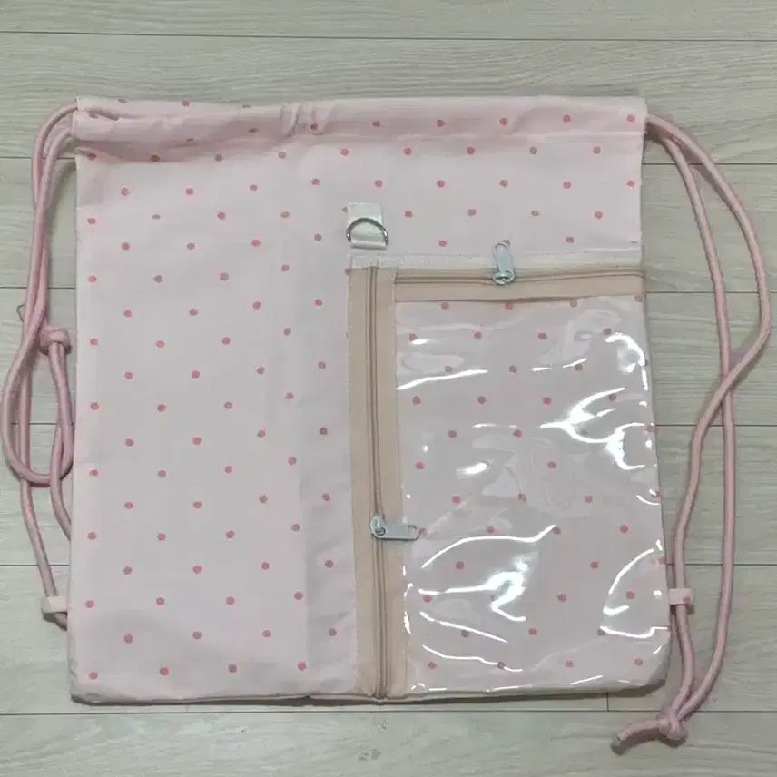 [BUNJANG] Pink Dot Transparent Gym Sack Ita Bag / (새상품) 핑크 도트 투명 짐색 이타백 덕질가방 콘서트가방