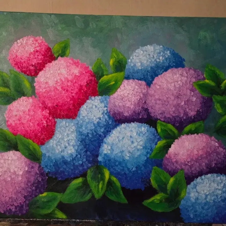 [BUNJANG] Oil Painting Hydrangea Pink Blue Mix 53x73 / 유화 그림 수국 핑크 블루 믹스