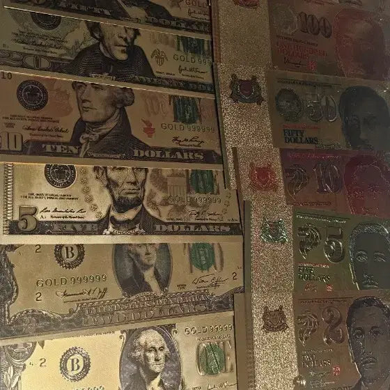 [BUNJANG] Gold Foil US/Singapore Banknote Bundle Set / 골드 금박 미국/싱가포르 지폐 2세트 일괄