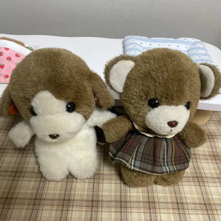 [BUNJANG] Japanese Vintage Sun Arrow Dog and Bear Plush Set / 일본 빈티지 썬어로우 강아지 곰 인형 누이 고전 완구