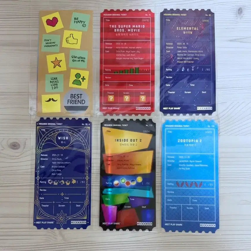 [BUNJANG] Bundle Set Western Animation Original Tickets - Wreck-It Ralph, Super Mario, Elemental, Wish, Inside Out 2, Zootopia 2 / 6개 일괄) 슈퍼마리오 엘리멘탈 위시 인사이드 아웃 주토피아 고장난론 오리지널티켓 오티