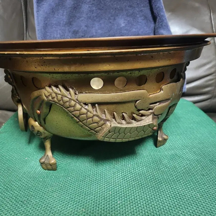 [BUNJANG] Ssangyong Brass Brazier and Grilling Plate Set / 쌍룡 놋쇠 유기화로 및 놋쇠 구이판