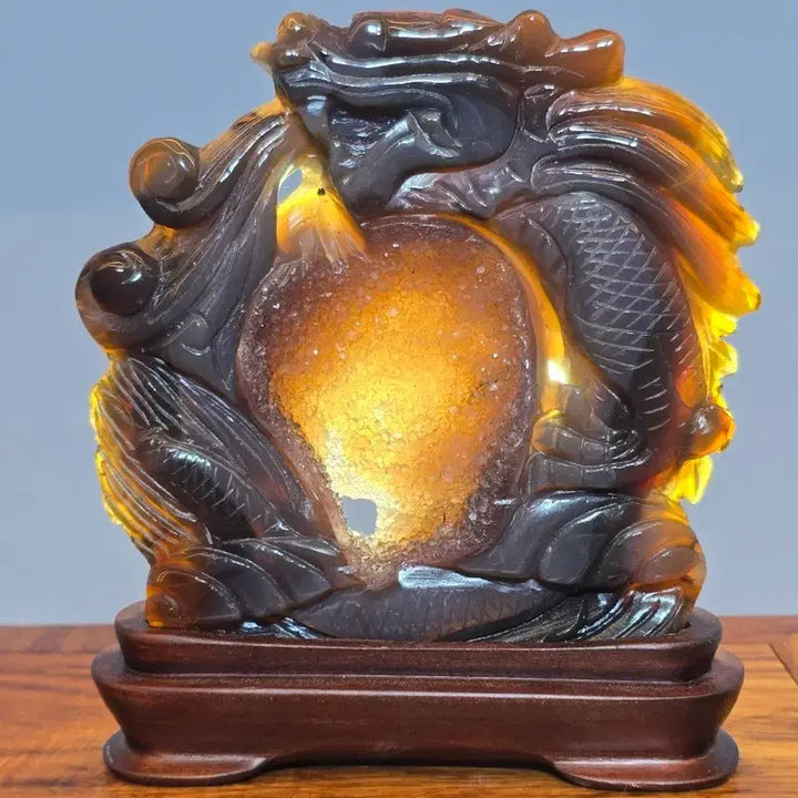 [BUNJANG] Amethyst-Encrusted Agate Dragon Carving Stone / 26072107 자수정 품은 마노석 용조각 광물 수석 팝니다