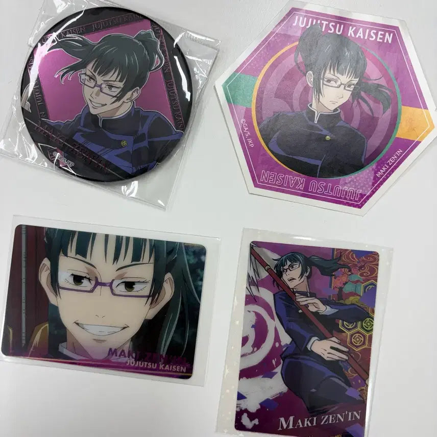 [BUNJANG] Jujutsu Kaisen Maki Zenin Goods Set (Can Badge, Sticker, Photocard) / 주술회전 젠인마키 굿즈 세트 일괄 (캔뱃지, 스티커, 포토카드)