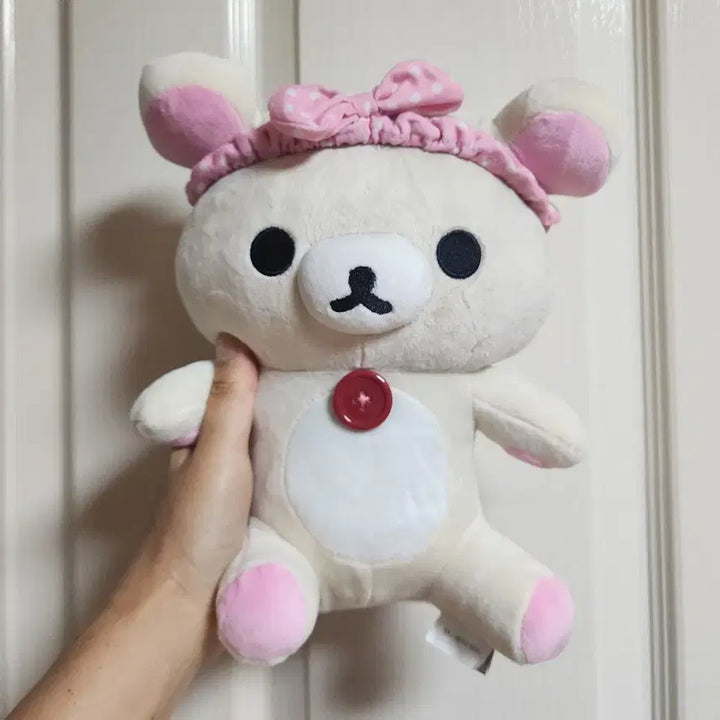 [BUNJANG] Rilakkuma Plush Pink Headband &amp; Button Detail / 리락쿠마 인형 핑크 헤어밴드 &amp; 단추