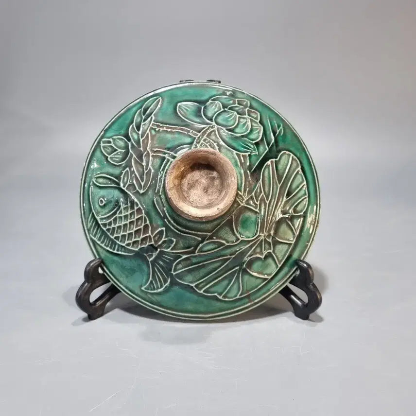 [BUNJANG] Goryeo Dynasty Celadon Green Glaze Fish and Seed Pattern Bowl / 고도자 녹유 어조문 두립완. 지름 19 높이 6