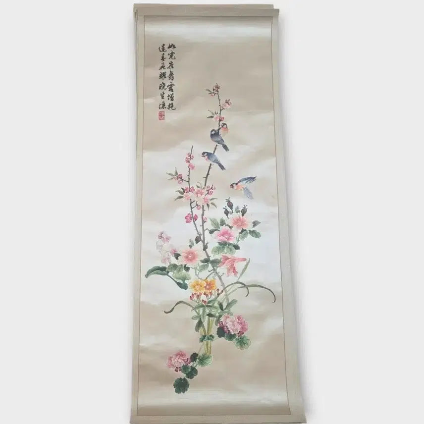 [BUNJANG] Antique Folk Art Embroidered Bird and Flower Painting 8-Panel Screen / 골동품 민속품 자수 화조도 8폭