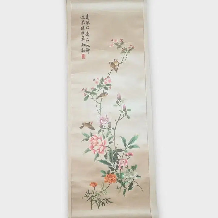 [BUNJANG] Antique Folk Art Embroidered Bird and Flower Painting 8-Panel Screen / 골동품 민속품 자수 화조도 8폭