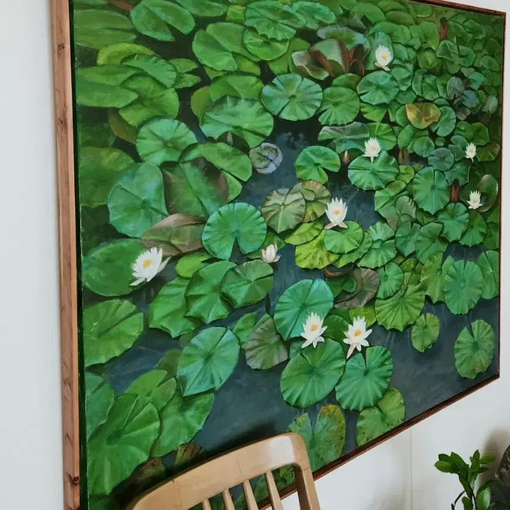 [BUNJANG] Large Oil Painting "Lotus Pond" - 80x80cm Canvas / 대형유화 미술제출품작