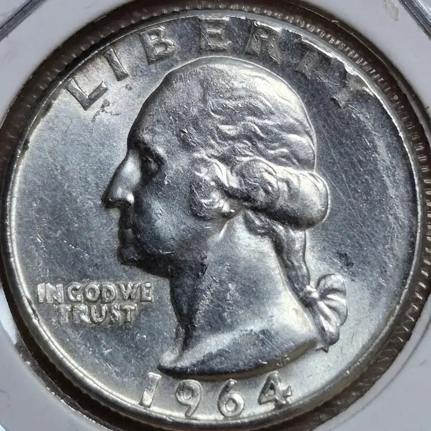 [BUNJANG] 1964 Washington Quarter Dollar Silver Coin (90%) - Uncirculated, Double Die, Off-Center Error / 1964년 워싱턴 쿼터 달러 은화90%(완전미사용) 더블다이 오프센터 에러
