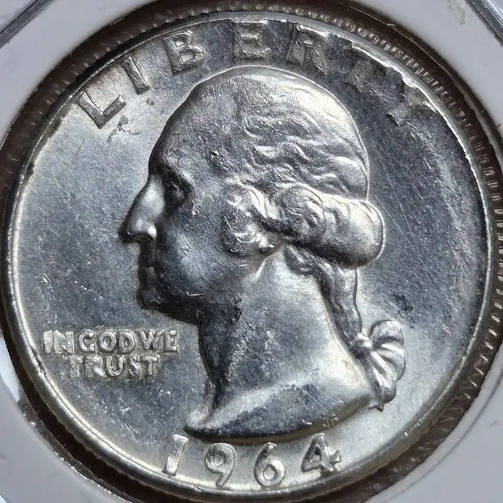 [BUNJANG] 1964 Washington Quarter Dollar Silver Coin (90%) - Uncirculated, Double Die, Off-Center Error / 1964년 워싱턴 쿼터 달러 은화90%(완전미사용) 더블다이 오프센터 에러