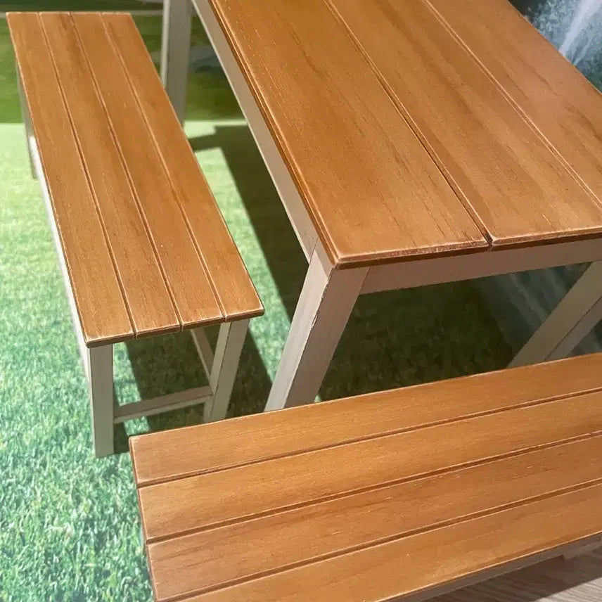 [BUNJANG] Wooden Bench and Table Set with Backdrop for Doll Room Boxes / 룸박스 벤치 및 테이블 나무 가구세트, 배경지