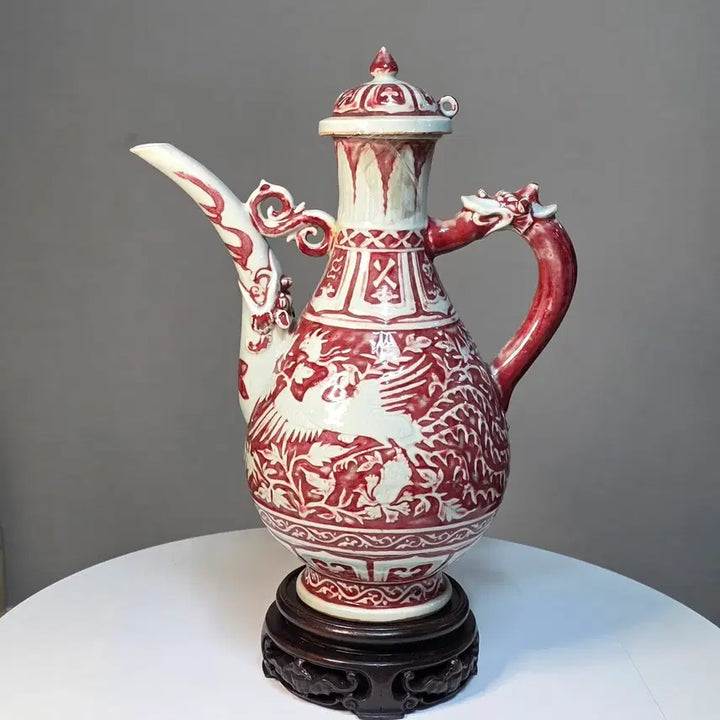 [BUNJANG] White Glazed Celadon Vase with Relief Phoenix and Arabesque Design / 유리홍지백화 양각봉황당초문 집호
