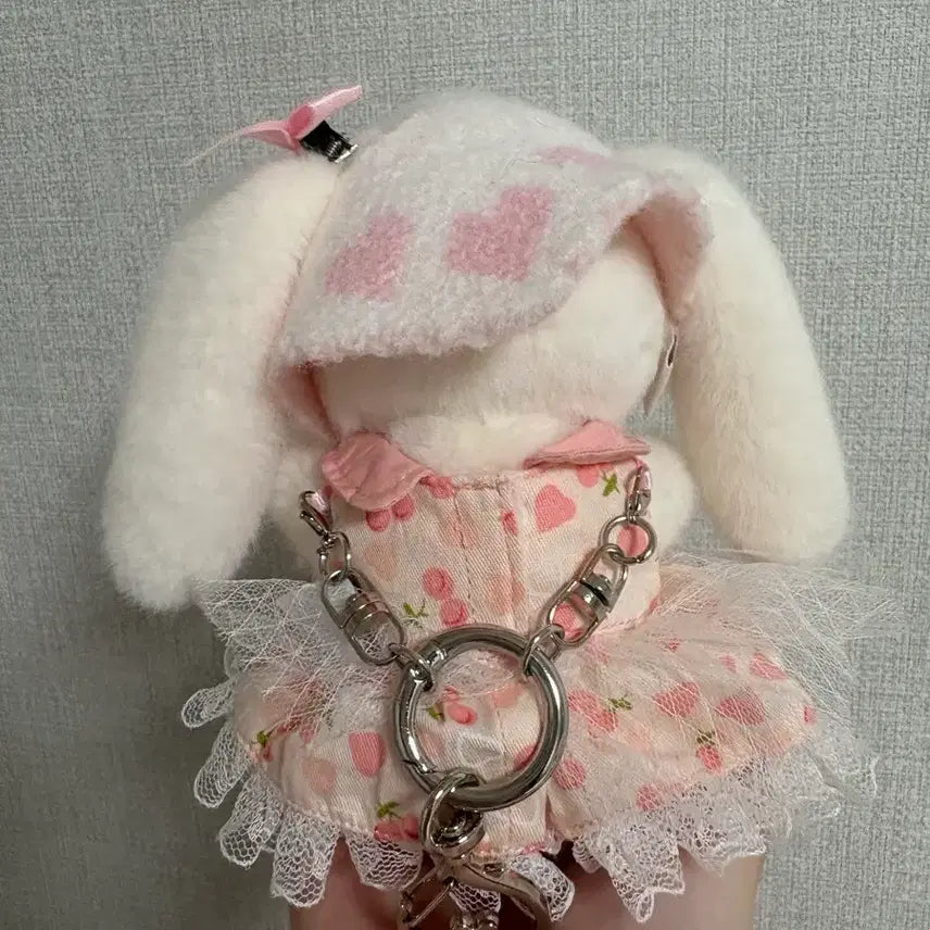 [BUNJANG] Teddy Tales Lena Bunny Pink Cherry Dress Keyring XS with Pink Bandana / 테디테일즈 레나버니 핑크체리 드레스 키링XS + 핑크 반다나