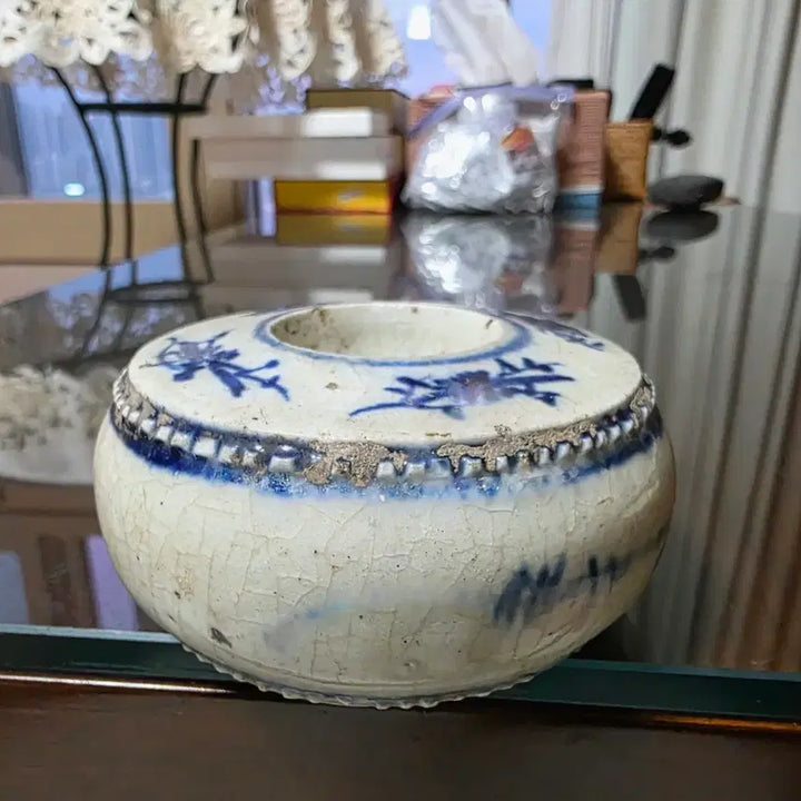 [BUNJANG] Joseon Dynasty Blue and White Porcelain Floral Brush Holder / [청화백자 초화문]도자 붓꽂이/문방소품 (바닥  수결)