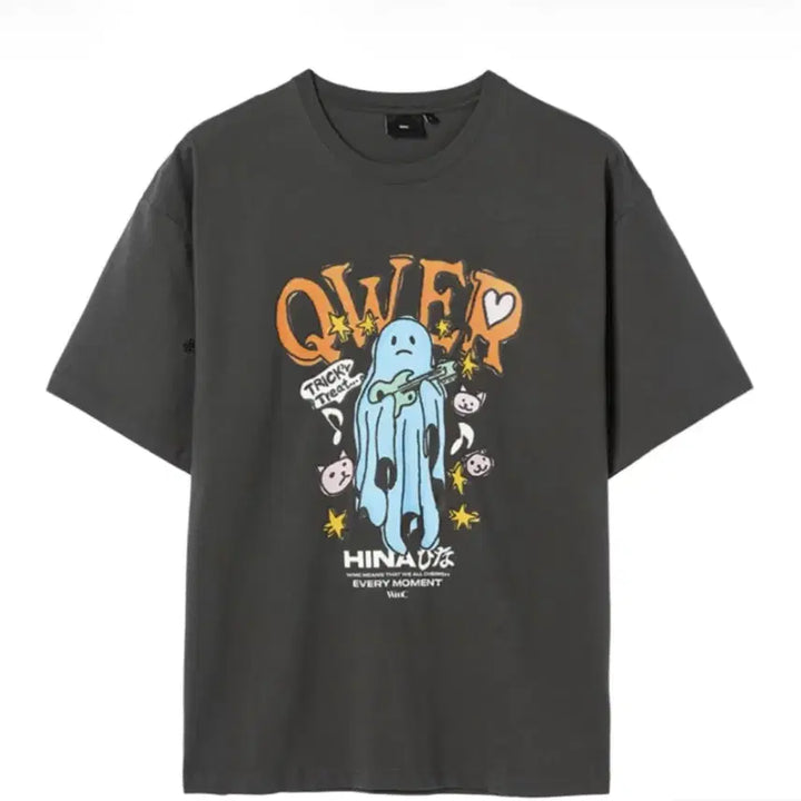 [BUNJANG] QWER x wmc Ghost Graphic Short Sleeve T-Shirt Charcoal XL / [QWER x wmc 콜라보] 고스트 그래픽 반팔 티셔츠 챠콜 XL