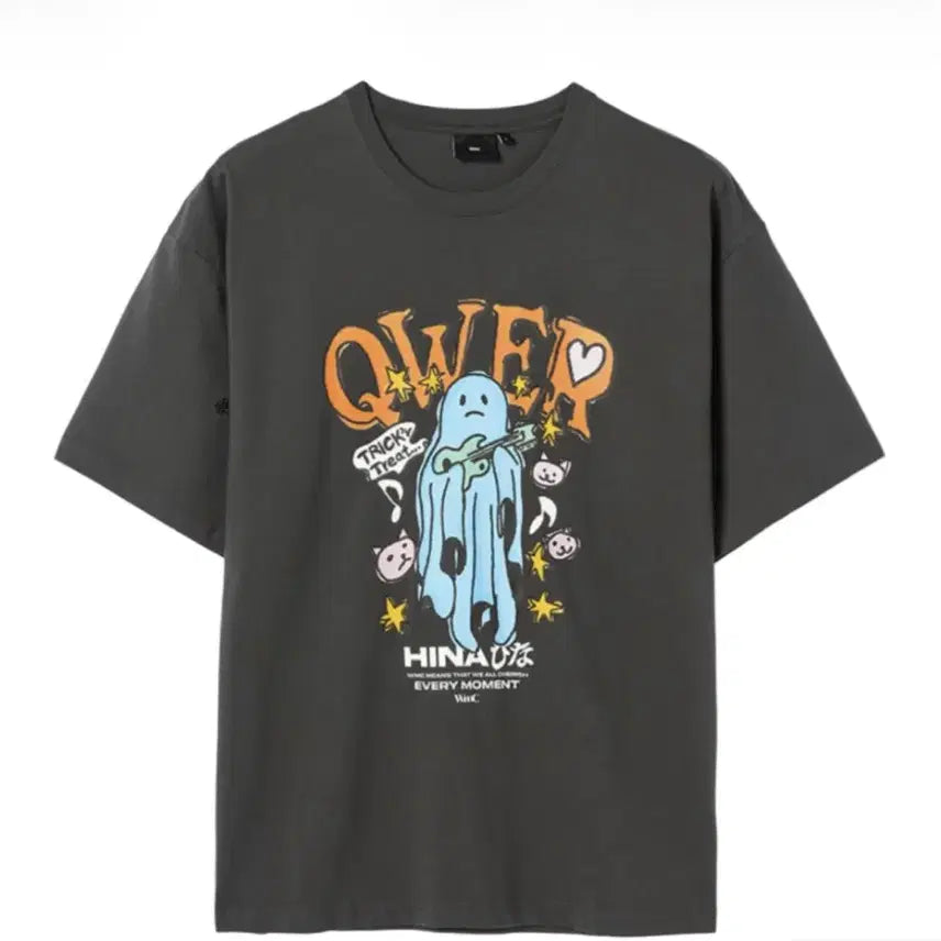[BUNJANG] QWER x wmc Ghost Graphic Short Sleeve T-Shirt Charcoal XL / [QWER x wmc 콜라보] 고스트 그래픽 반팔 티셔츠 챠콜 XL