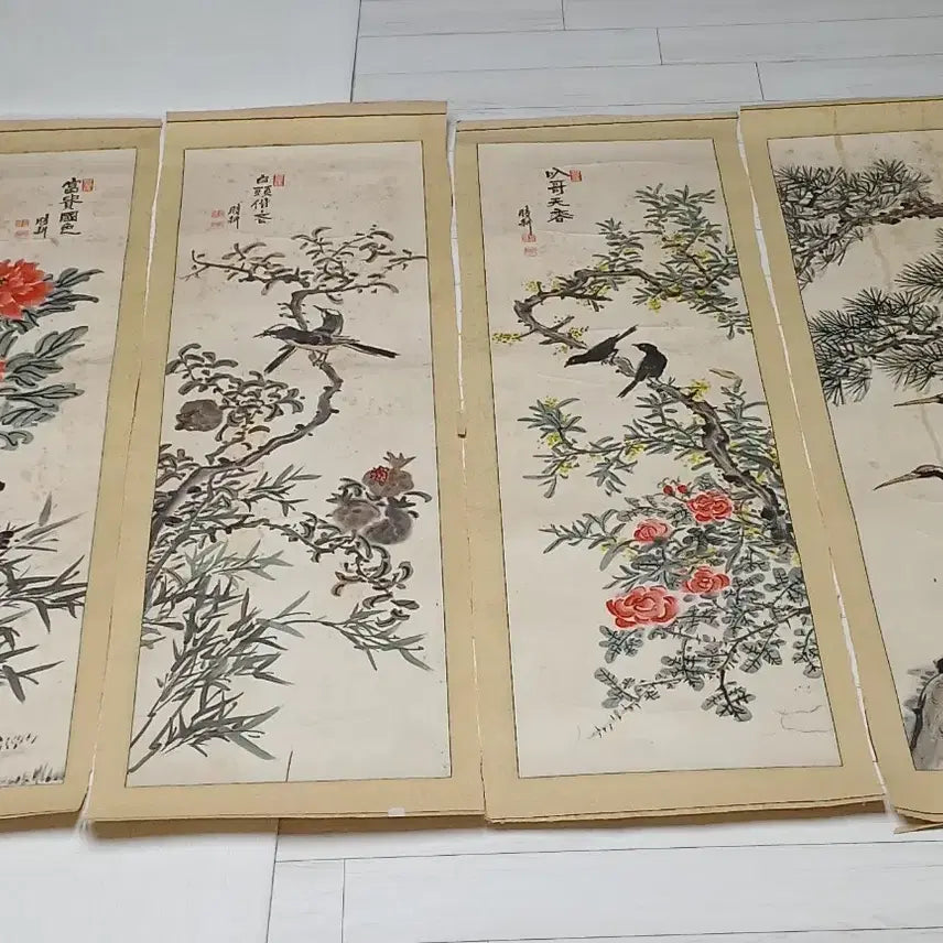 [BUNJANG] Sikyeong Park Ik-joon Eastern Painting Bird and Flower Painting 8 Scrolls / 시경(박익준)화백동양화 화조도8폭