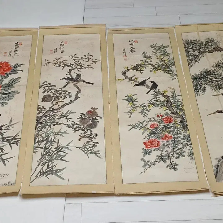 [BUNJANG] Sikyeong Park Ik-joon Eastern Painting Bird and Flower Painting 8 Scrolls / 시경(박익준)화백동양화 화조도8폭