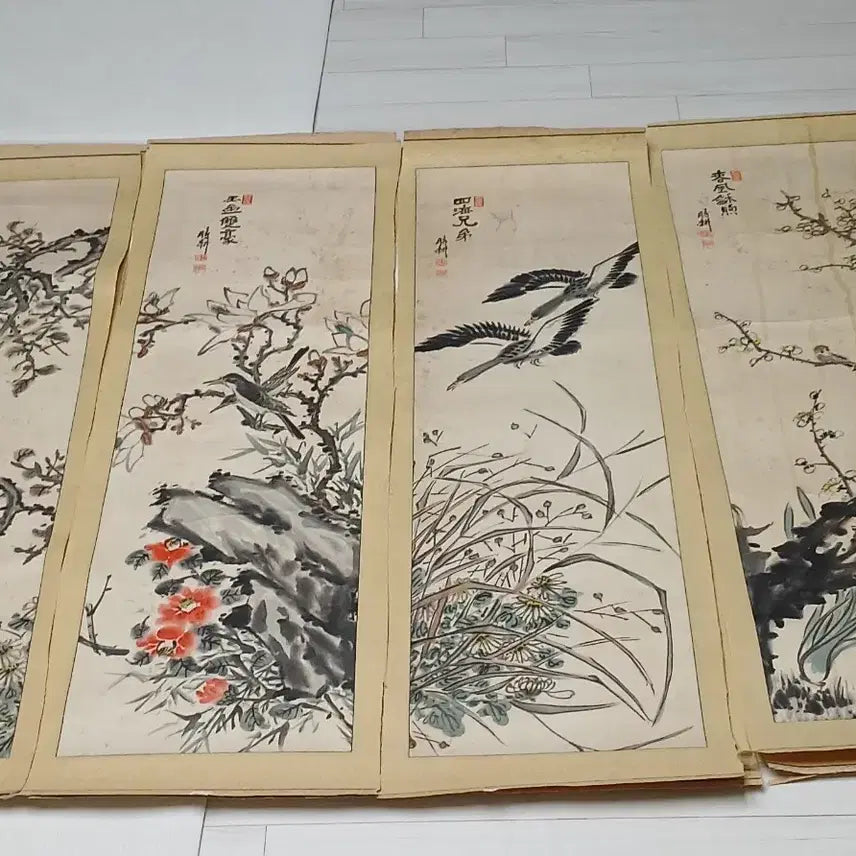 [BUNJANG] Sikyeong Park Ik-joon Eastern Painting Bird and Flower Painting 8 Scrolls / 시경(박익준)화백동양화 화조도8폭