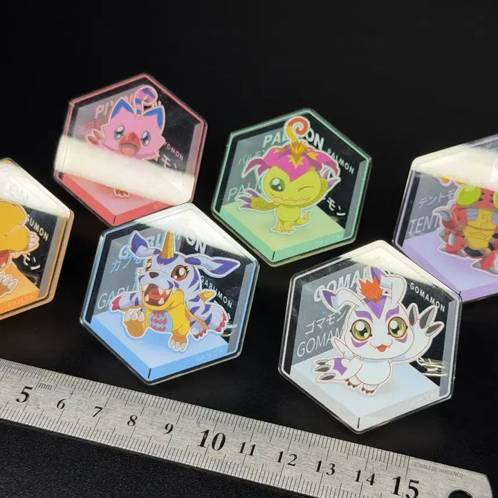 [BUNJANG] Digimon Hexagonal Brooch Badge Set of 6 / [디지몬] 육각 브로치 뱃지 6종 일괄 (새제품) 피규어