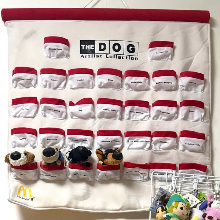 [BUNJANG] Vintage The Dog Dog Mascot Plush Keychain &amp; Wall Pocket Set / 고전 더독 더도그 강아지 마스코트 인형 맥도날드 해피밀 월포켓 키링