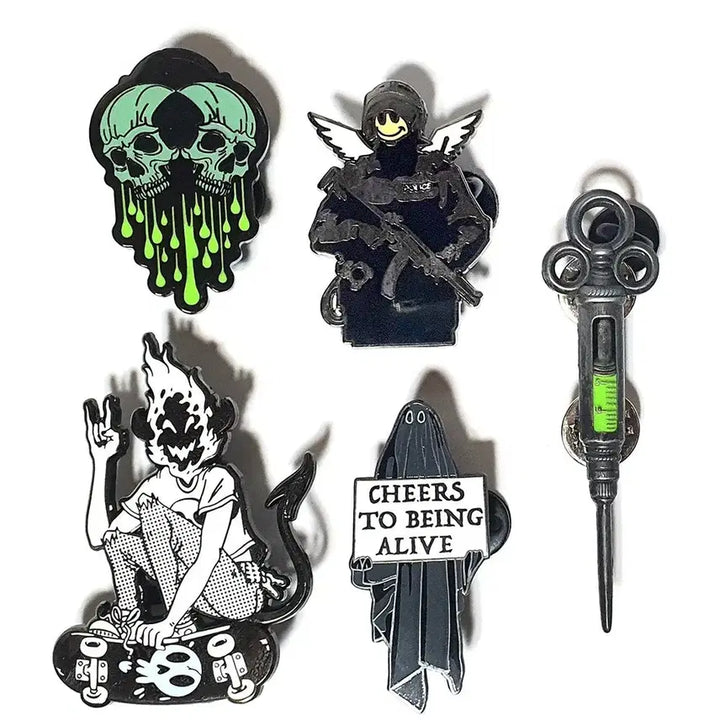 [BUNJANG] Goth Skull Ghost Pin Badge Set / 고스 해골 유령 핀뱃지 세트