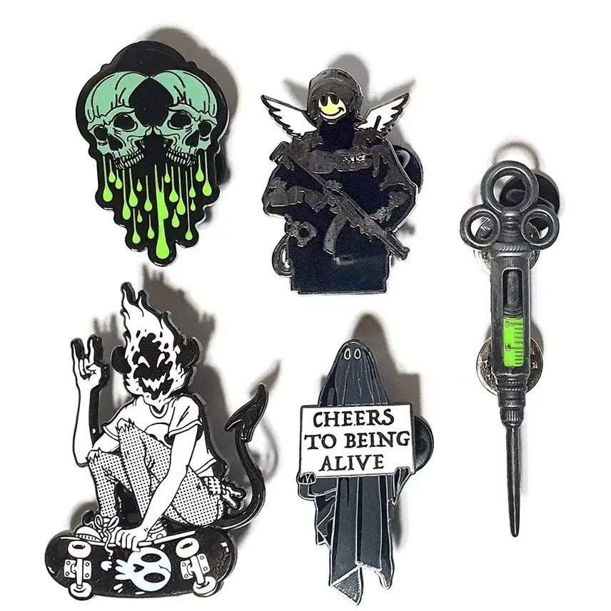 [BUNJANG] Goth Skull Ghost Pin Badge Set / 고스 해골 유령 핀뱃지 세트