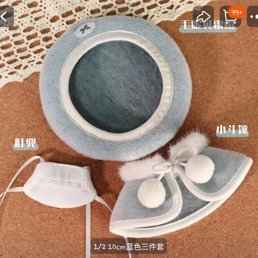 [BUNJANG] 10cm Doll Clothes Set: Cloak and Beret (2 Types) / 10cm 솜인형 옷 인형옷 망또 2종 세트