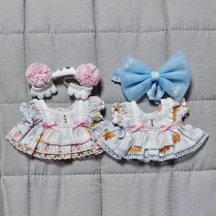 [BUNJANG] 10cm Doll Clothes Set: Strawberry &amp; Bear Dress Bundle / 10cm 솜인형옷 원피스 2종 일괄